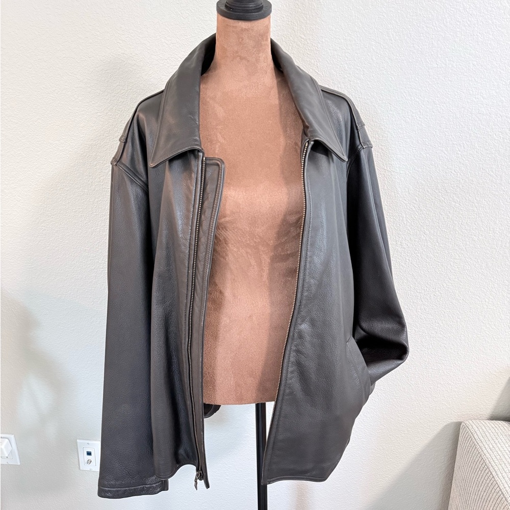 Eddie Bauer Genuine Leather Jacket Brown Oversized Vintage XL